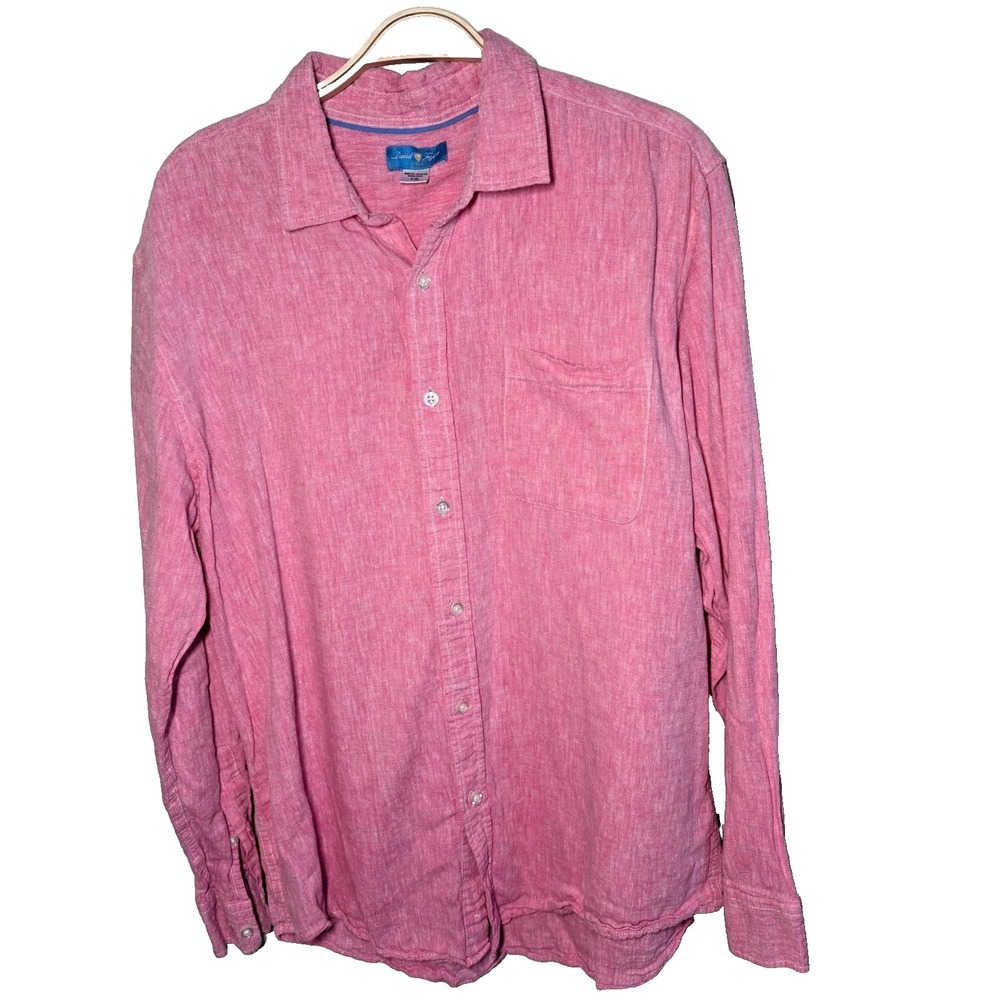 David Taylor  Pink Shirt Large Button-Up Long Sleeve Plaid Linen Blend Resortwea